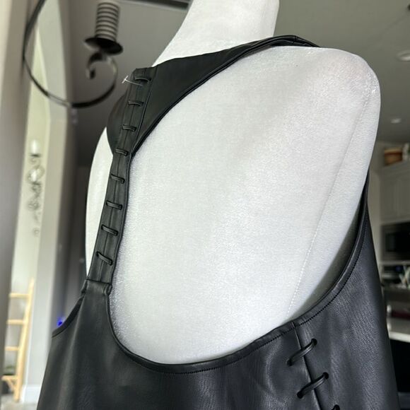 NWOT Free People Sleeveless Tank Flared Vegan Leather S Western Retro Black Chic - Picture 9 of 13